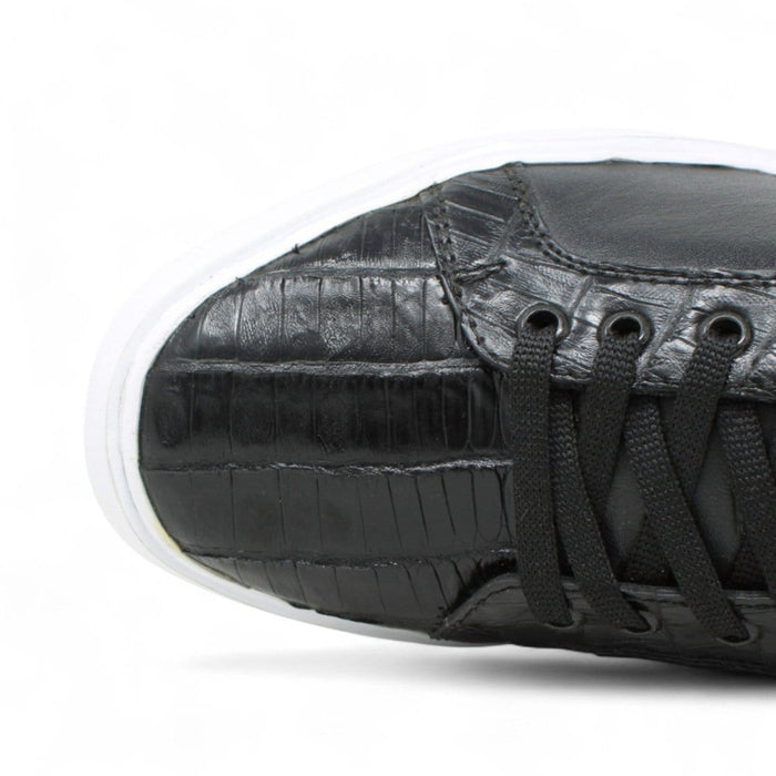 Men's Genuine Caiman Belly Skin and Leather Sneaker Casual Shoes Black Color - Los Altos Boots