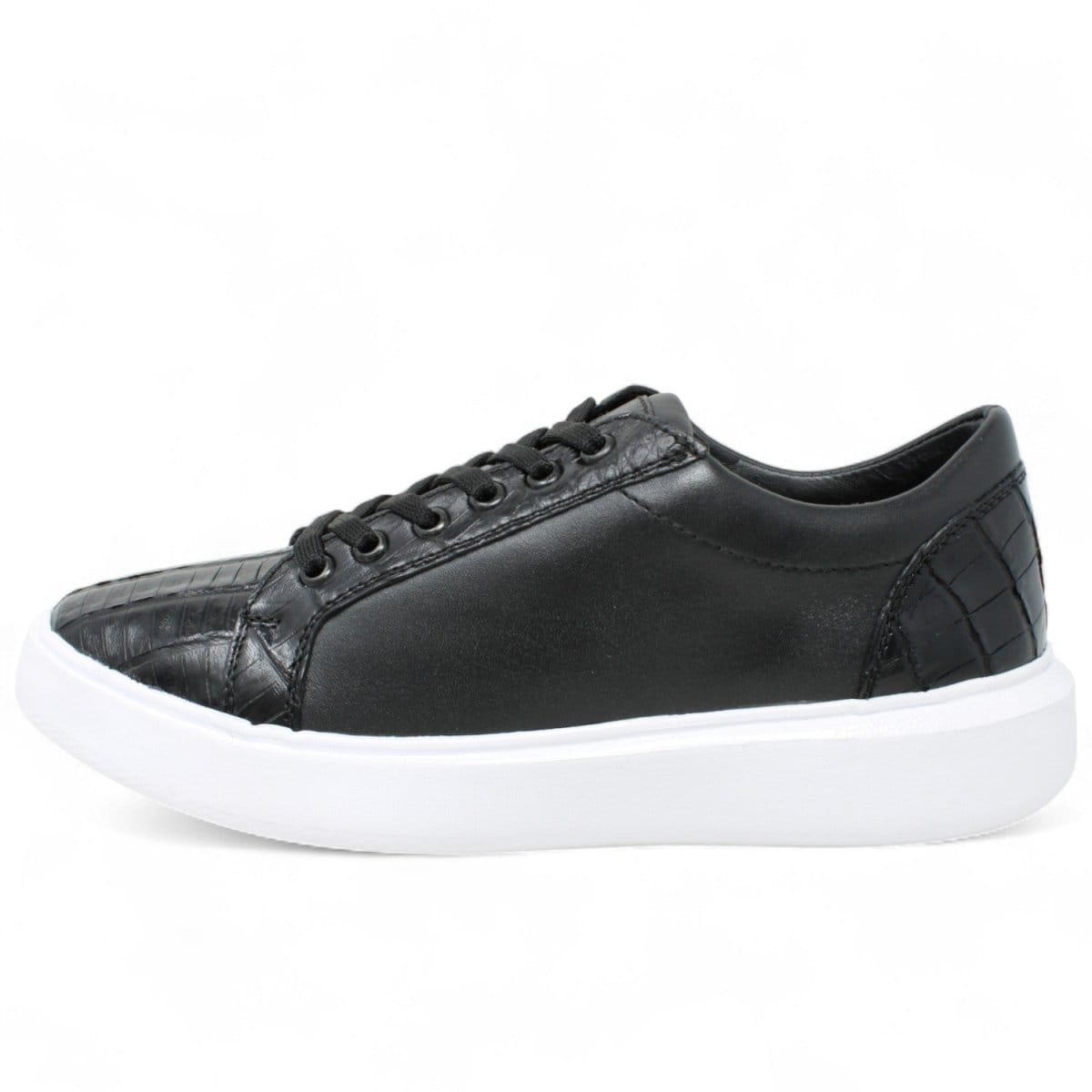 Men's Genuine Caiman Belly Skin and Leather Sneaker Casual Shoes Black Color - Los Altos Boots