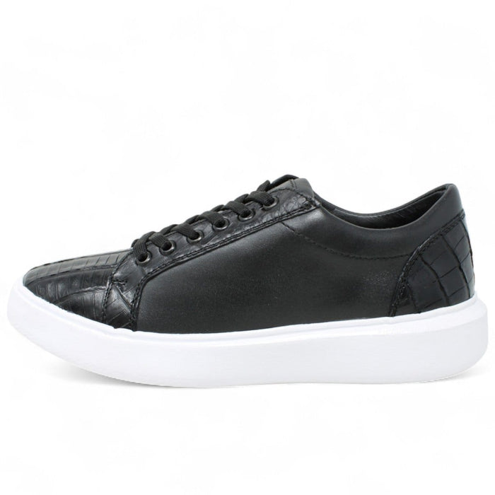Men's Genuine Caiman Belly Skin and Leather Sneaker Casual Shoes Black Color - Los Altos Boots