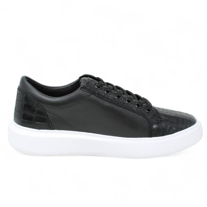 Men's Genuine Caiman Belly Skin and Leather Sneaker Casual Shoes Black Color - Los Altos Boots