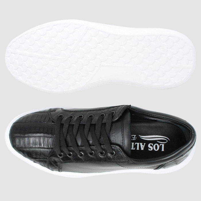 Men's Genuine Caiman Belly Skin and Leather Sneaker Casual Shoes Black Color - Los Altos Boots