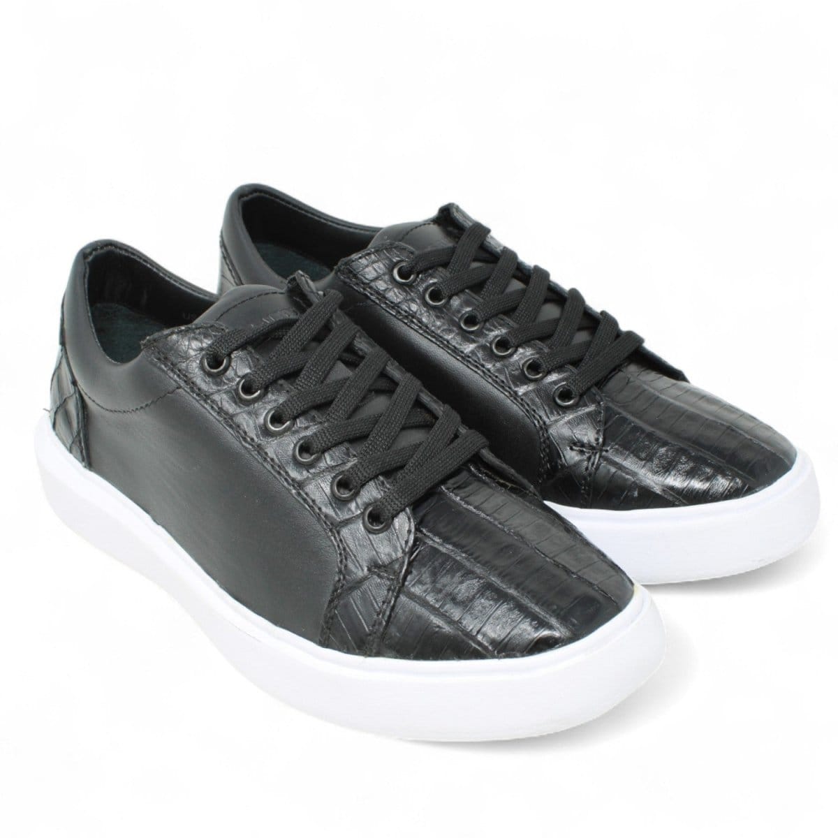 Men's Genuine Caiman Belly Skin and Leather Sneaker Casual Shoes Black Color - Los Altos Boots