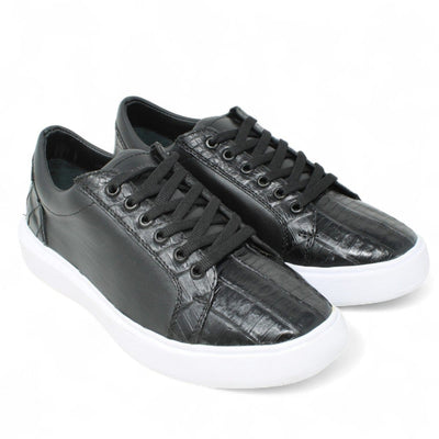 Men's Genuine Caiman Belly Skin and Leather Sneaker Casual Shoes Black Color - Los Altos Boots