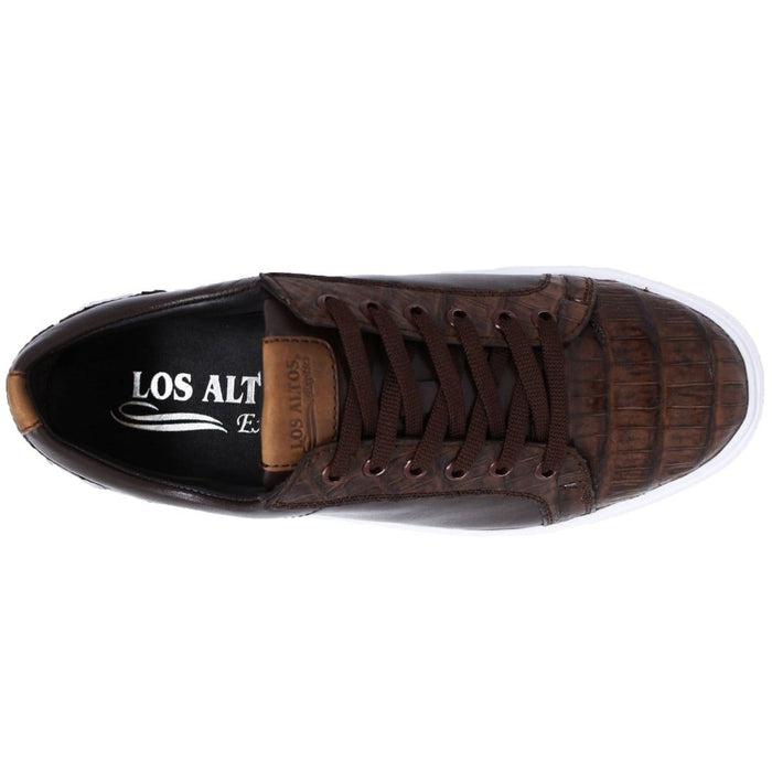 Men's Genuine Caiman Belly Skin and Leather Sneaker Casual Shoes Brown Color - Los Altos Boots