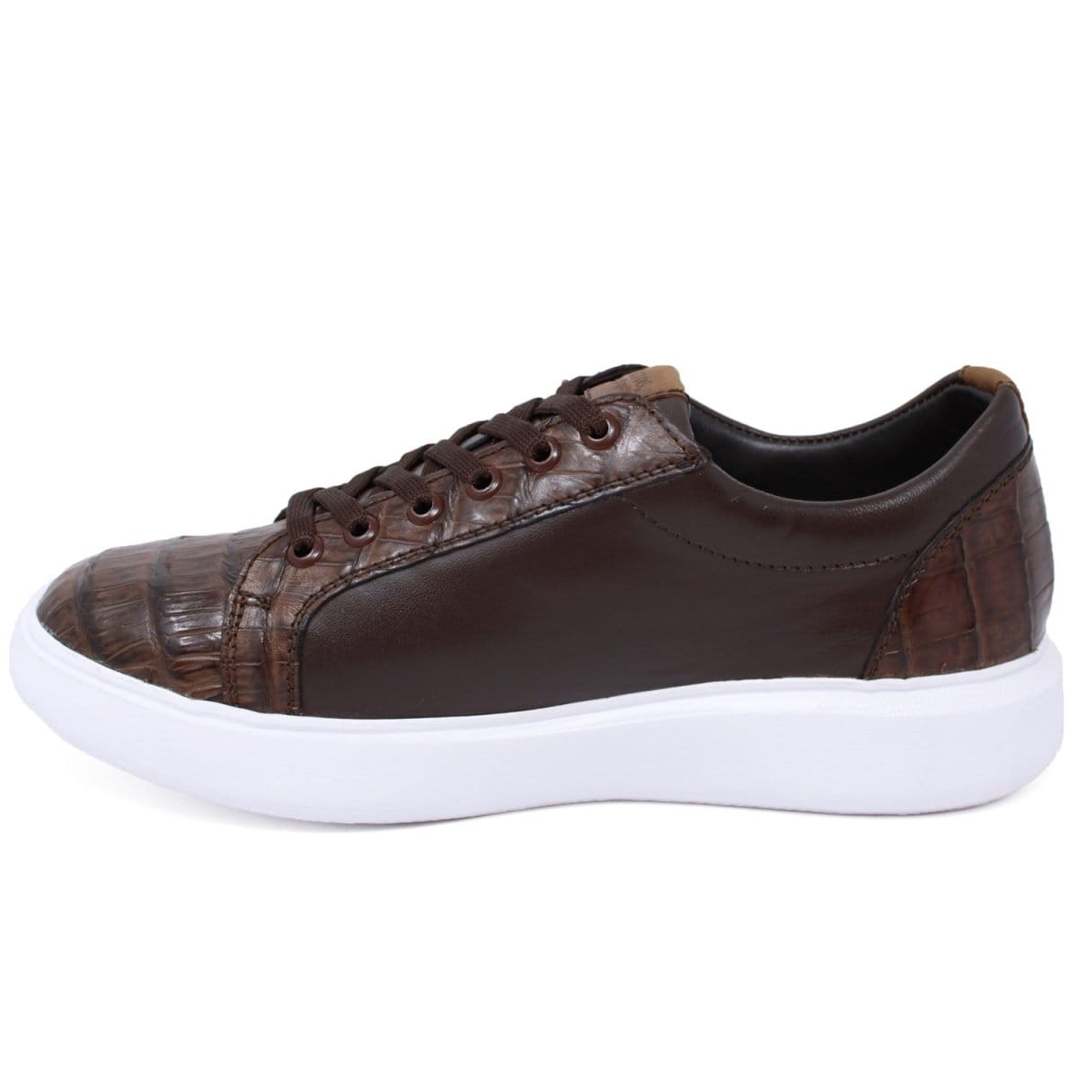 Men's Genuine Caiman Belly Skin and Leather Sneaker Casual Shoes Brown Color - Los Altos Boots