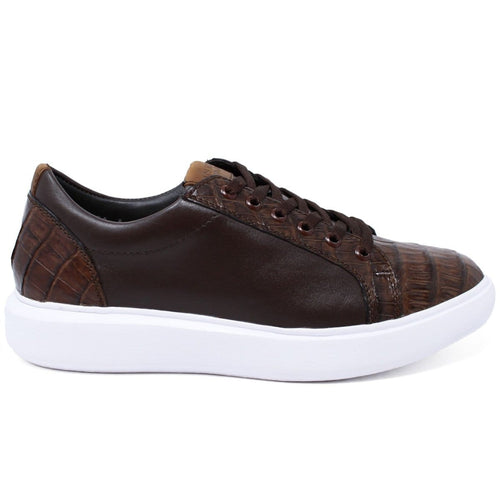 Men's Genuine Caiman Belly Skin and Leather Sneaker Casual Shoes Brown Color - Los Altos Boots