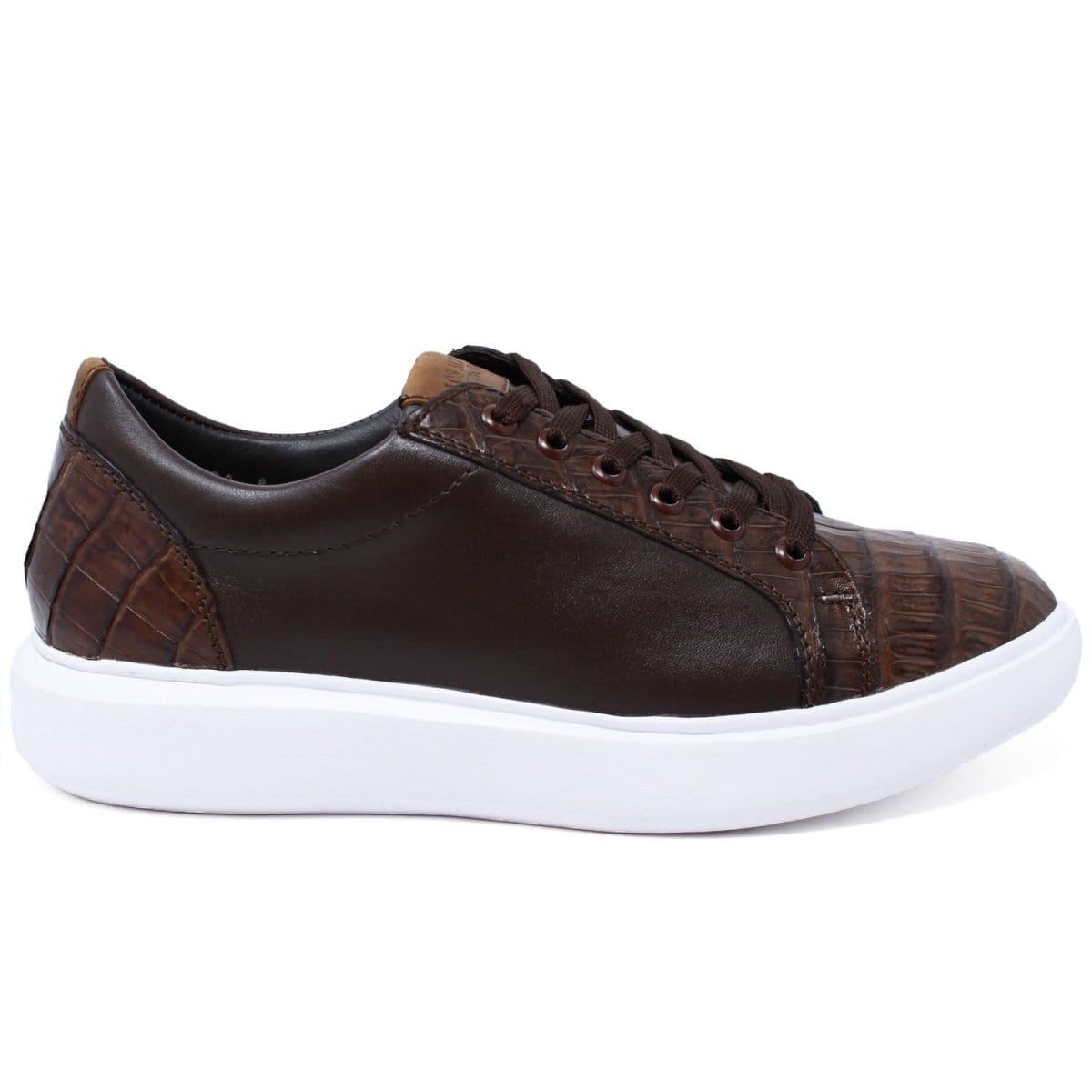 Men's Genuine Caiman Belly Skin and Leather Sneaker Casual Shoes Brown Color - Los Altos Boots