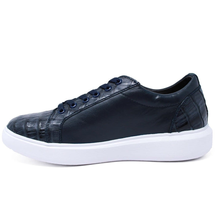 Men's Genuine Caiman Belly Skin and Leather Sneaker Casual Shoes Navy Color - Los Altos Boots