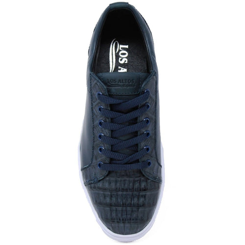 Men's Genuine Caiman Belly Skin and Leather Sneaker Casual Shoes Navy Color - Los Altos Boots