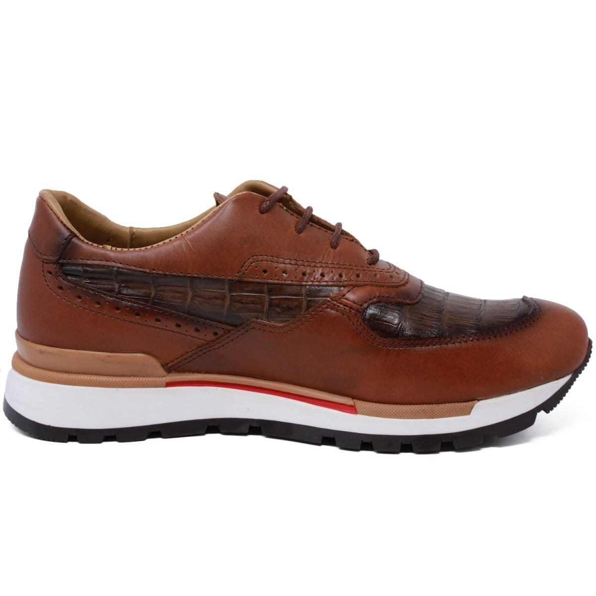 Men's Genuine Caiman Belly Skin and Leather Tennis Casual Shoes Faded Brown Color - Los Altos Boots