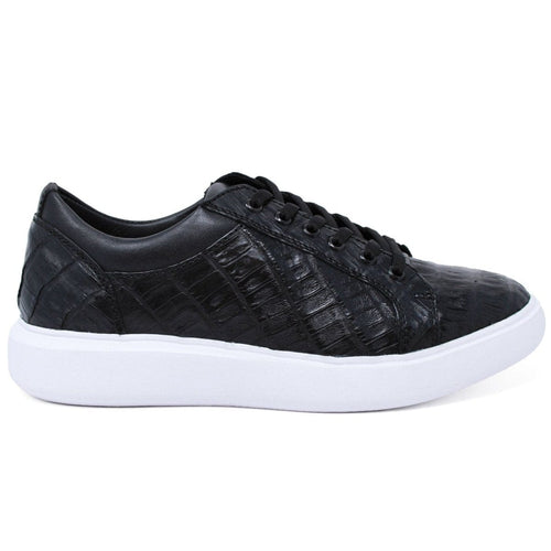 Men's Genuine Caiman Belly Skin Sneaker Casual Shoes Black Color - Los Altos Boots