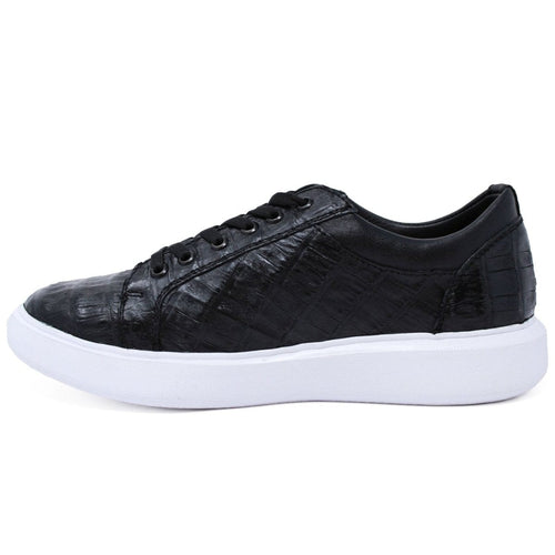 Men's Genuine Caiman Belly Skin Sneaker Casual Shoes Black Color - Los Altos Boots
