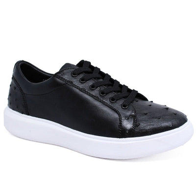 Men's Genuine Ostrich Skin and Leather Sneaker Casual Shoes Black Color - Los Altos Boots