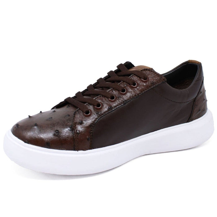 Men's Genuine Ostrich Skin and Leather Sneaker Casual Shoes Brown Color - Los Altos Boots