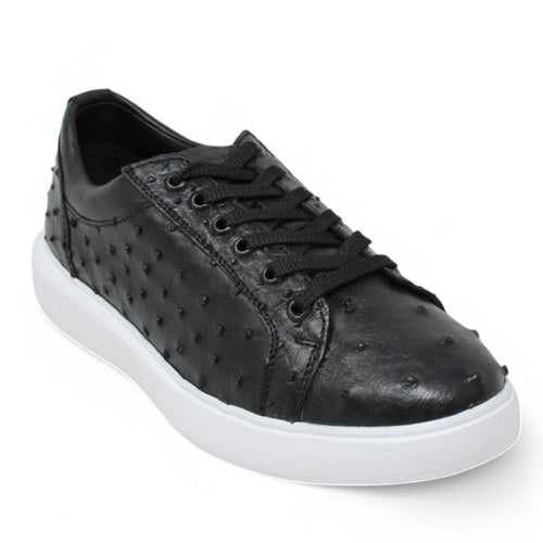 Men's Genuine Ostrich Skin Sneaker Casual Shoes Black Color - Los Altos Boots