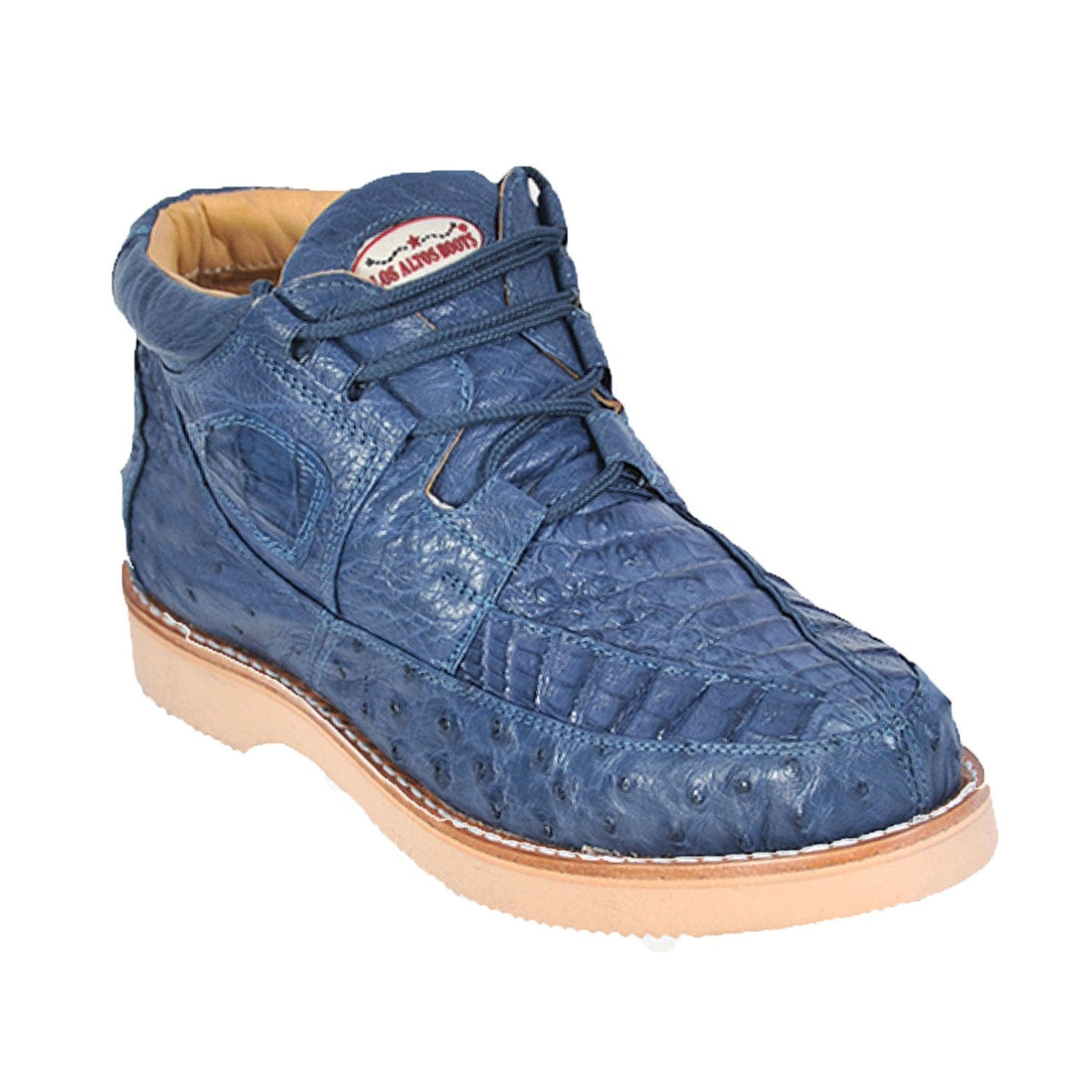 Men's Genuine Caiman and Ostrich Skin Casual Shoes Blue Jean Color - Los Altos Boots