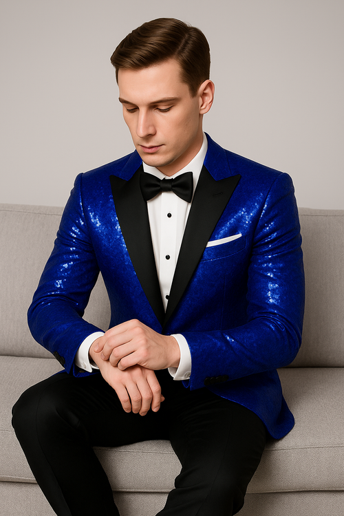 Sequin Suit - Shiny Suit - Royal Blue Suit - Metallic Fabric suit- Stage Tuxedo - Groom Suit Jacket + Pants