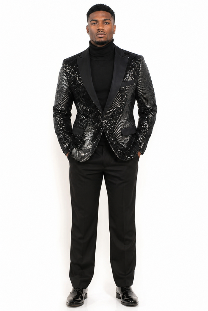 Mens Sequin Christmas Holiday Blazer – Luxury Party Jacket for New Year Jacket Sparkly Dinner Jacket in Color "Black"