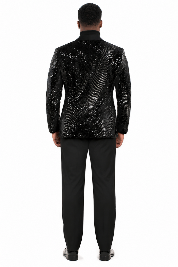 Mens Sequin Christmas Holiday Blazer – Luxury Party Jacket for New Year Jacket Sparkly Dinner Jacket in Color "Black"