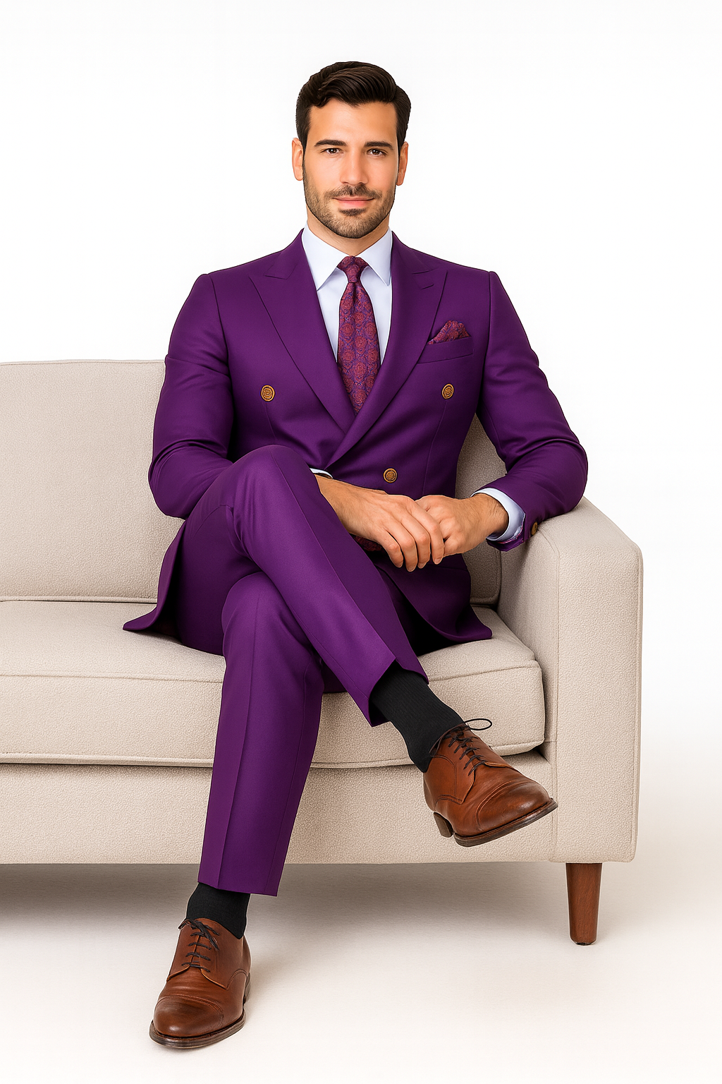 Mens Double Breasted Wool Suit Purple by Alberto Nardoni