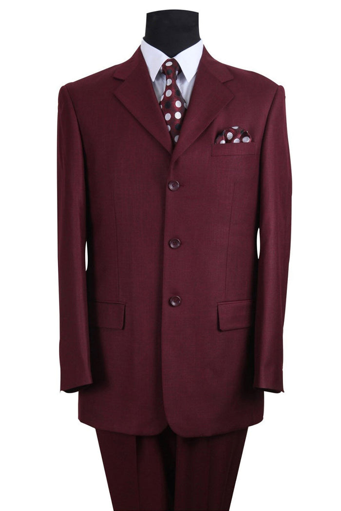 Mens 3 Button Texured Classic Fit Pleated Pant Suit in Burgundy by Fortino Landiin