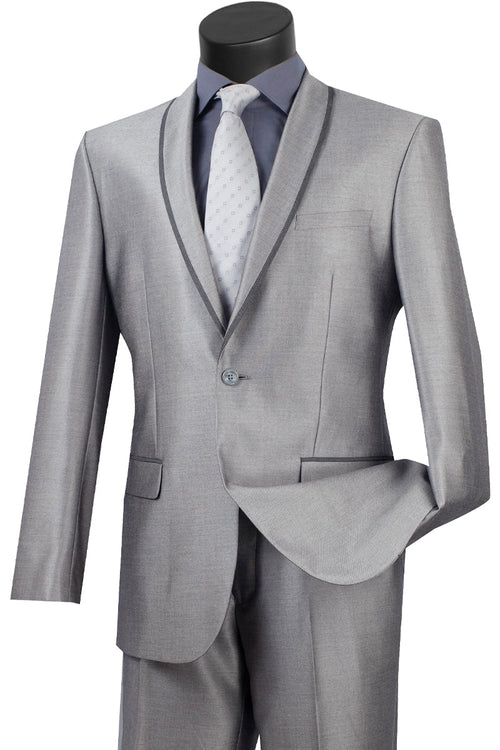 Mens One Button Shawl Tuxedo Suit With Trim in Black by Vinci