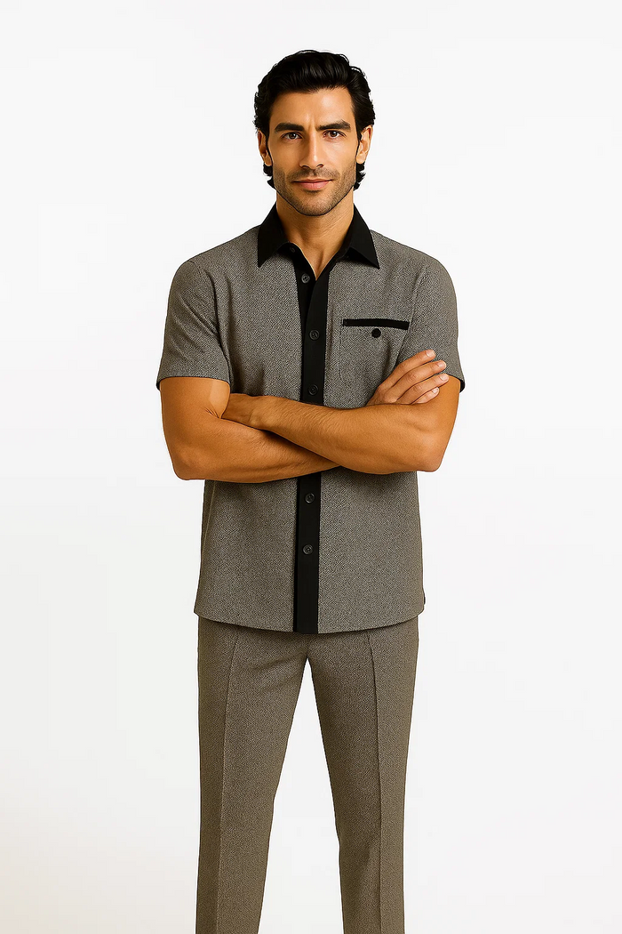 Mens Houndstooth Walking Suit by Dreams by Zacchi - 2 Piece Lei sure Set in brown/tan-$99