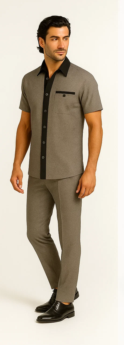 Mens Houndstooth Walking Suit by Dreams by Zacchi - 2 Piece Lei sure Set in brown/tan-$99