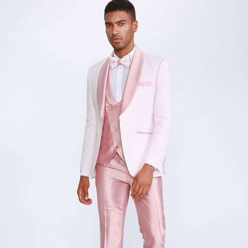 Pink Patterned Tuxedo Set with Shawl Lapel – Wedding & Prom
