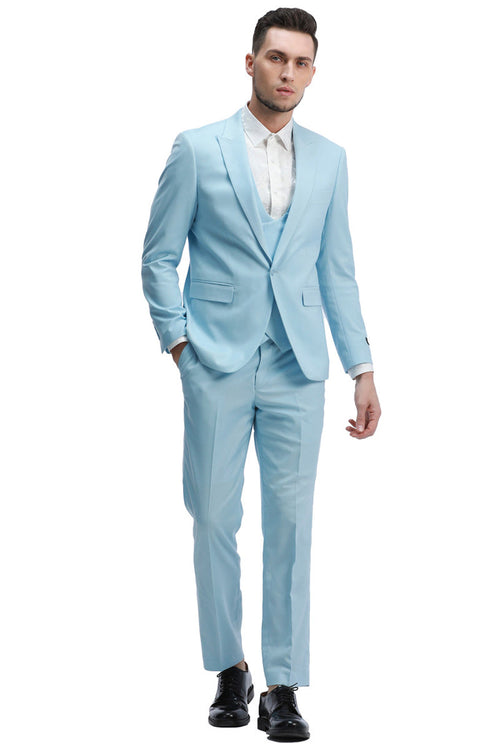 Men's Light Blue Slim Fit Double Breasted Vest