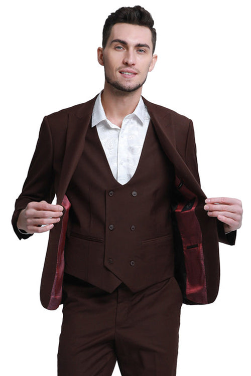 Men's Slim Fit Brown Double Breasted Vest for Weddings