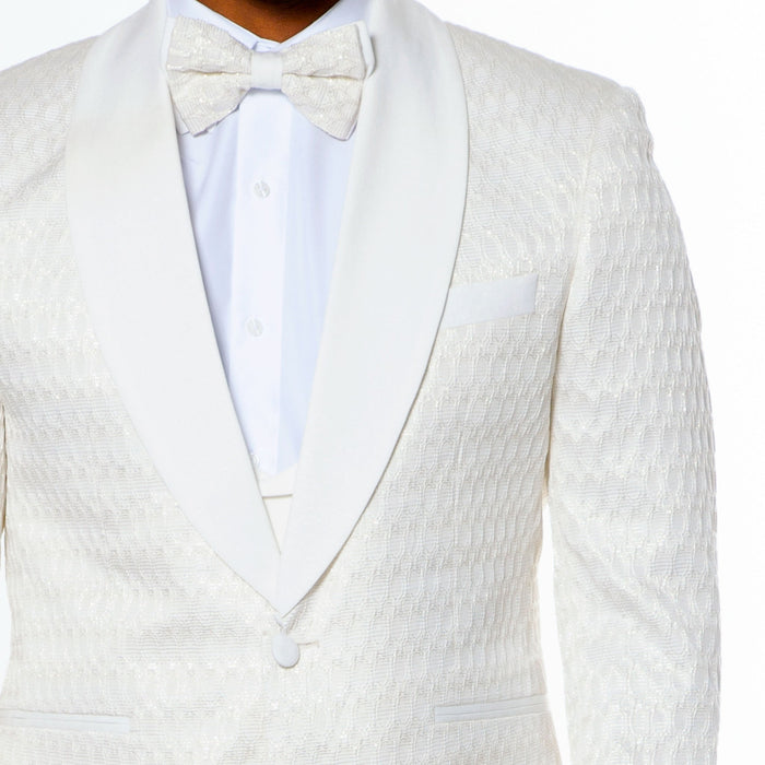 Ivory Textured Jacquard Tuxedo 4-Piece Set with Shawl Lapel – Wedding & Prom