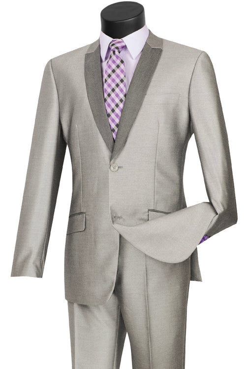 Mens 2 Buttton Slim Contrast Peak Lapel Tuxedo in Red by Vinci