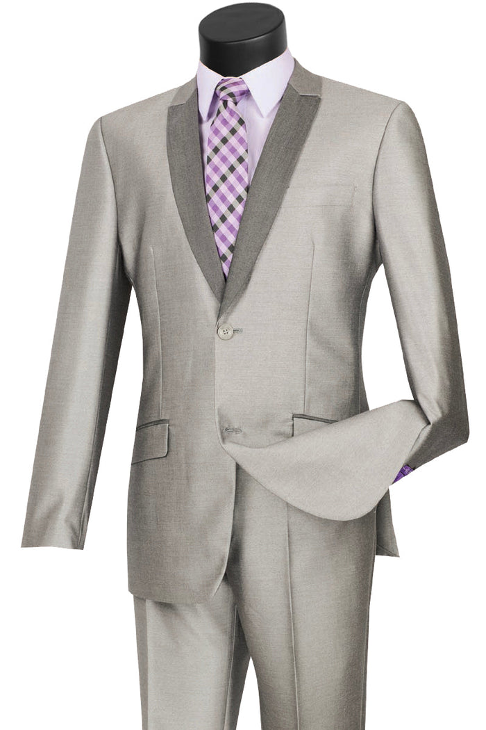 Mens 2 Buttton Slim Contrast Peak Lapel Tuxedo in Red by Vinci