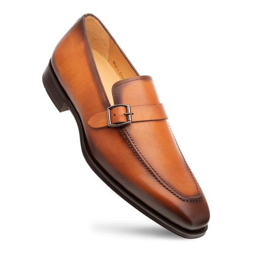 Mezlan Salato Leather / Rubber Strap Loafer Dark Cognac (20965)