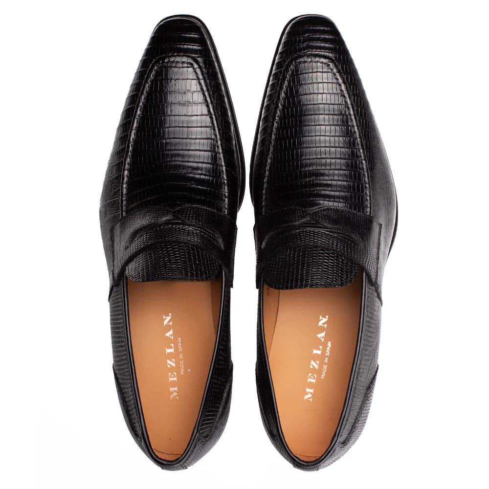Mezlan Mayor Lizard Penny Loafer Black (50121-L)