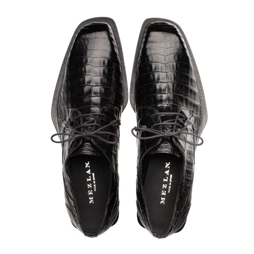 Mezlan Ugo Crocodile Square Toe Lace Up Derby Black (50200-F)