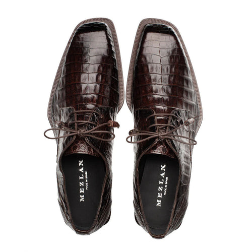 Mezlan Ugo Crocodile Square Toe Lace Up Derby Brown (50200-F)