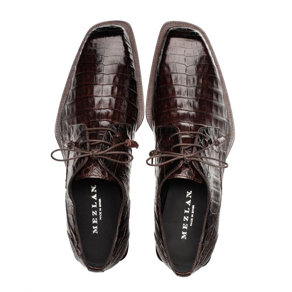 Mezlan Ugo Crocodile Square Toe Lace Up Derby Brown (50200-F)