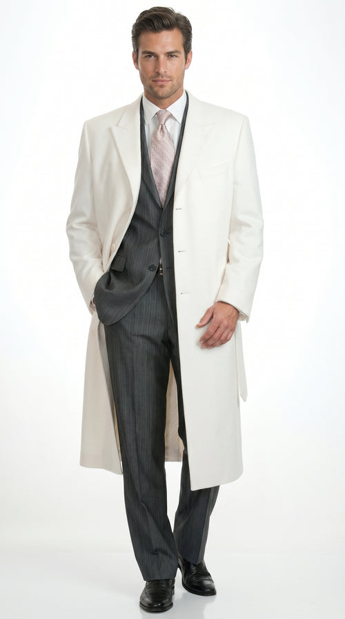 White and Cashmere Mens Overcoat - Full Length Topcoat