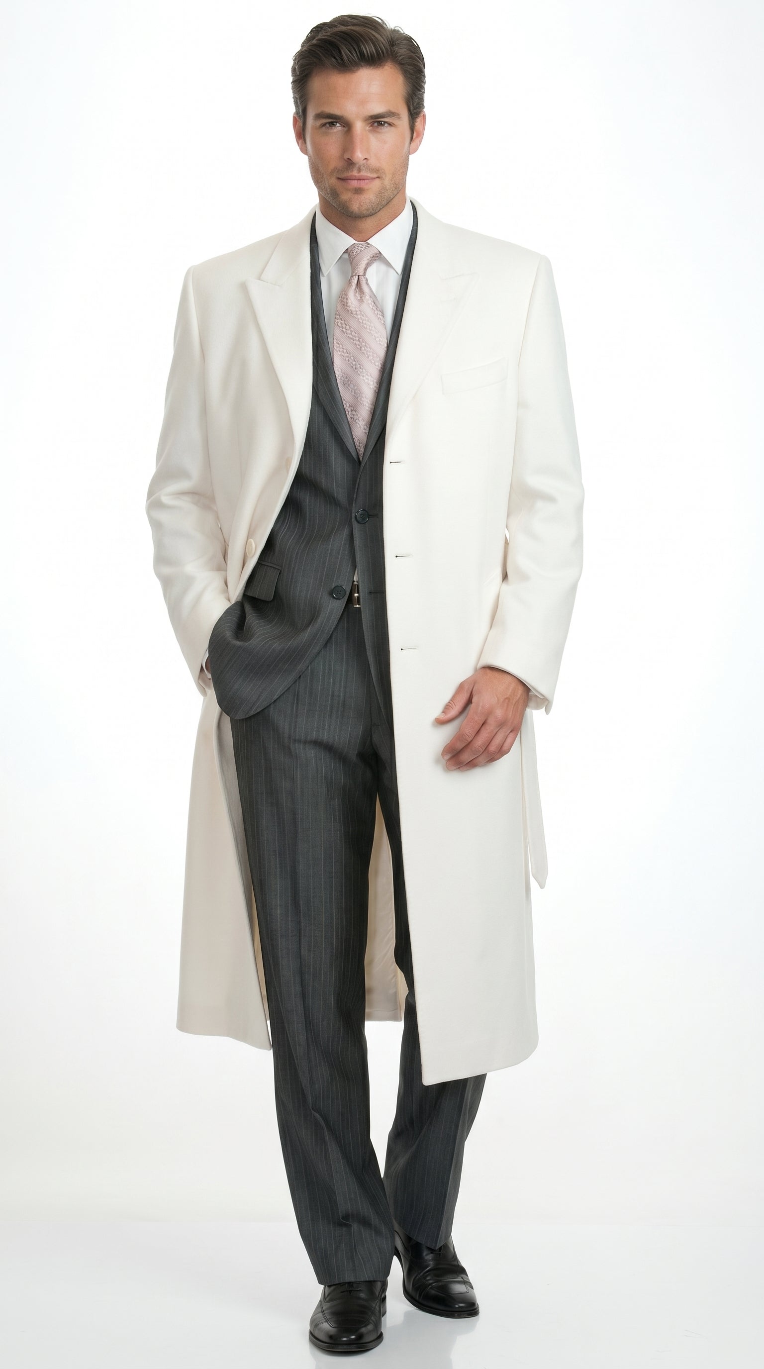 White and Cashmere Mens Overcoat - Full Length Topcoat