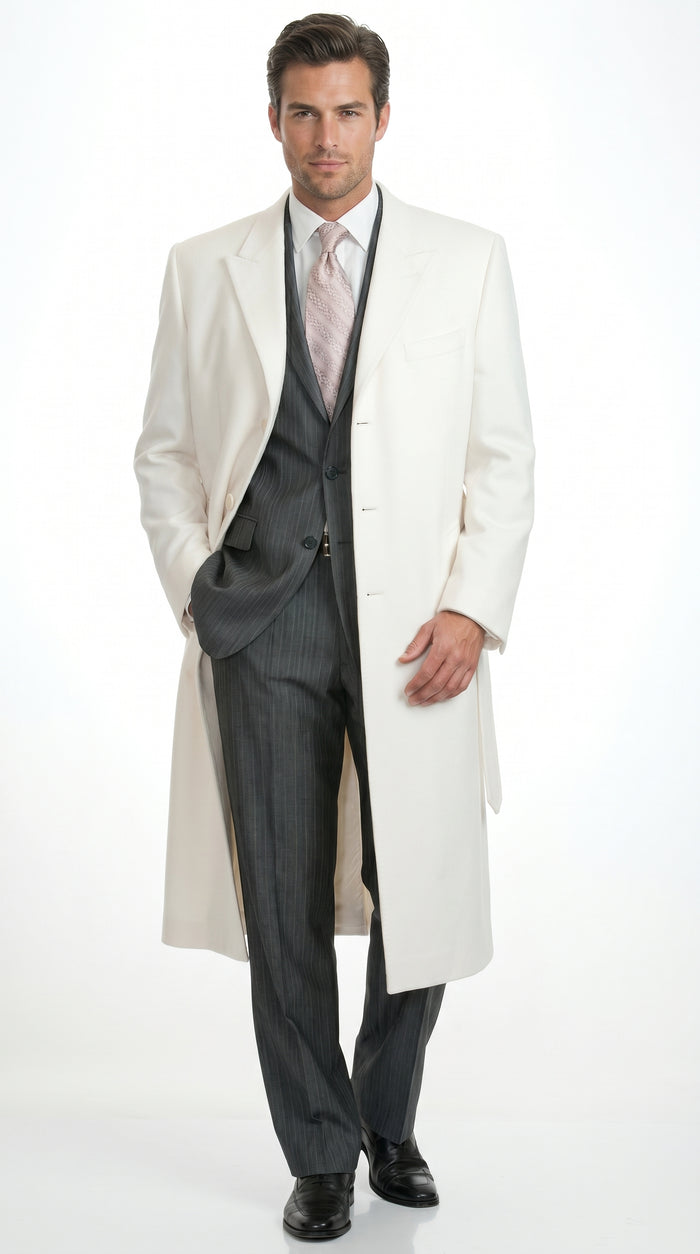 White and Cashmere Mens Overcoat - Full Length Topcoat