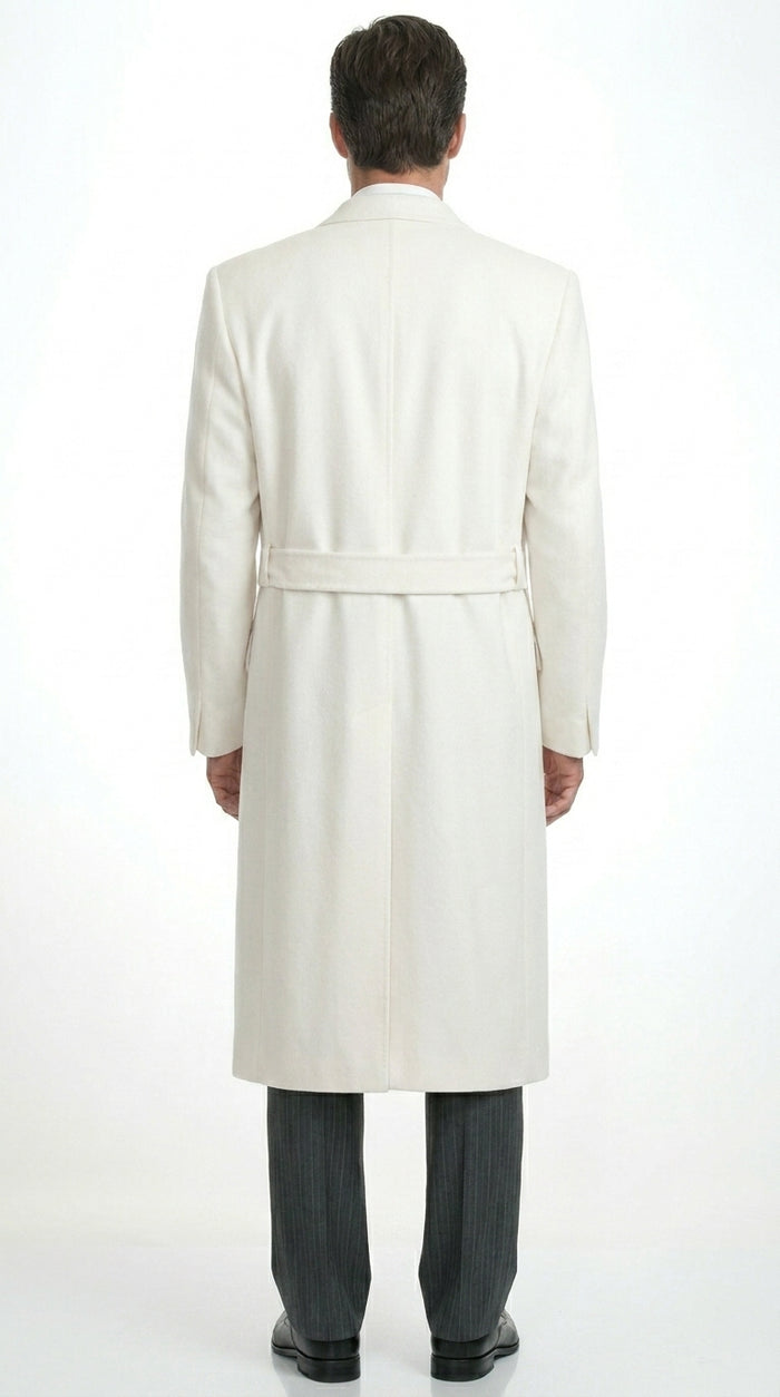 White and Cashmere Mens Overcoat - Full Length Topcoat