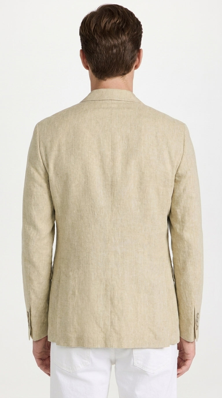 Men’s Natural Beige Linen Blazer – Lightweight Two-Button Wedding, Business and Summer Sport Coat