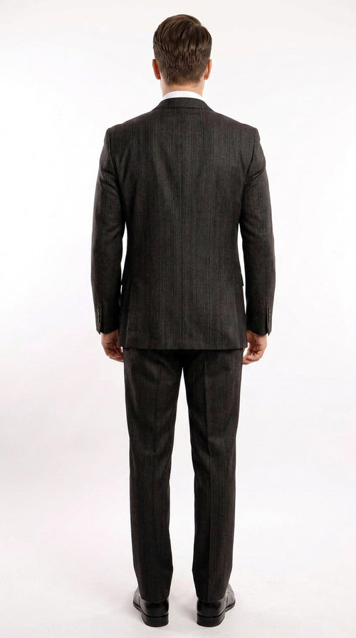 Men’s Classic Black Sharkskin 3-Piece Business Suit – Vested Wedding, Church and Formal Suit
