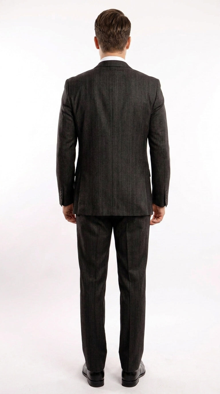 Men’s Classic Black Sharkskin 3-Piece Business Suit – Vested Wedding, Church and Formal Suit