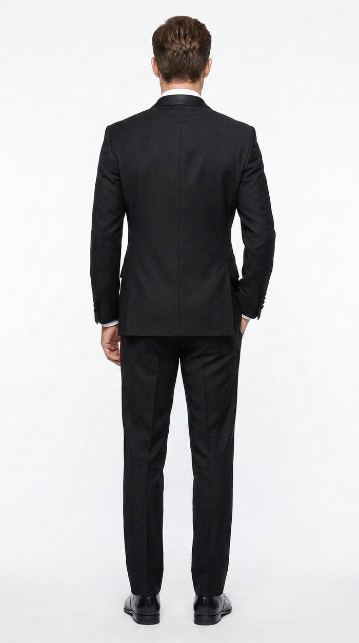 Men’s Black 6 Button Double Breasted Tuxedo, 2 Piece Formal Wedding Prom Suit