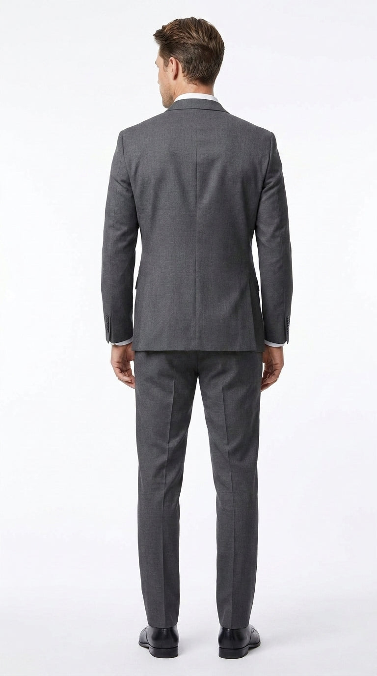 Renoir Men’s Charcoal Grey 2 Button Classic Fit Suit with Optional Vest, Formal Wedding Business Dress Suit