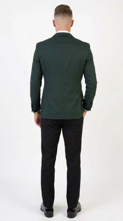 Men’s Hunter Green Shawl Lapel Tuxedo with Satin Trim, Formal Wedding Prom Dinner Suit