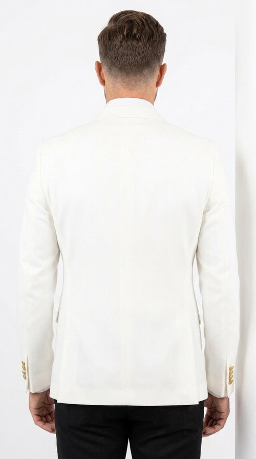 Men’s Ivory Double Breasted Blazer with Gold Buttons, Cream Off White Formal Sport Coat
